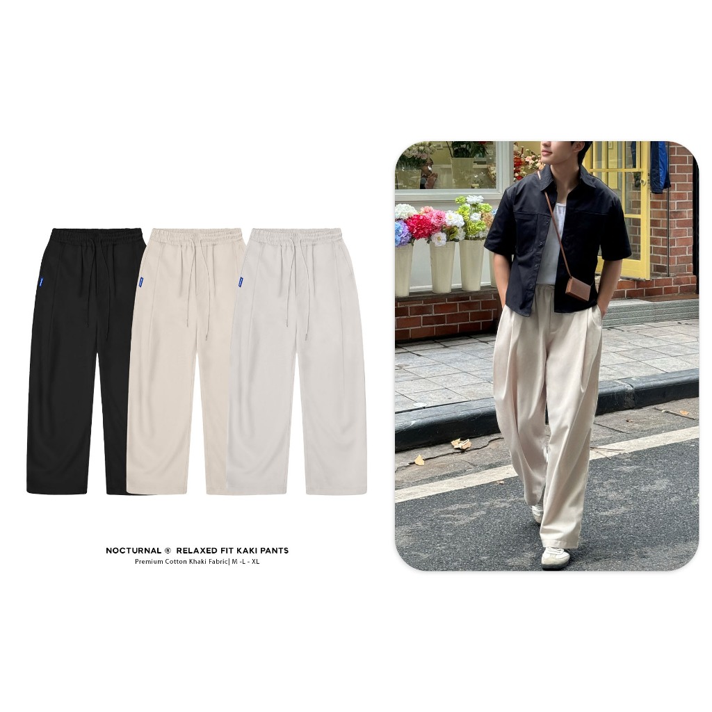Quần Kaki Xếp Li Ống Rộng NOCTURNAL Unisex Nam Nữ Local Brand