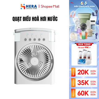 Quạt điều hoà hơi nước mini GODWELL để bàn có chế độ hẹn giờ thông mình, 3 tốc độ gió tích hợp đèn ngủ led 7 màu QDH06