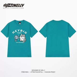 Áo phông Nelly Heybig hình mèo và quạt , 3 màu xanh lục, xanh coban, chất cotton 100%
