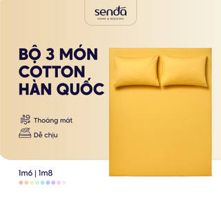 Bộ ga gối 3 món Cotton Twill 40s Sen Đá Home Bedding cao cấp trơn màu, set 2 vỏ gối, 1 ga giường bo chun 1m6 1m8