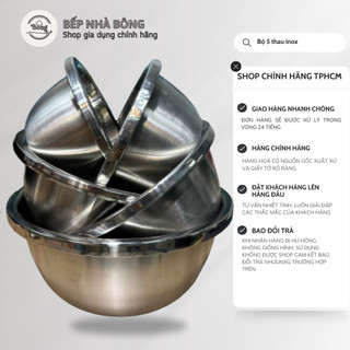Bộ thau inox 304 sáng bóng, Combo 5 thau inox size 18 đến 26cm