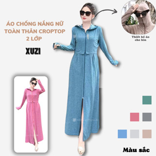 Áo chống nắng nữ toàn thân dáng dài croptop 2 lớp áo choàng chống nắng váy liền thân XUZI vải cotton thông hơi siêu mát.