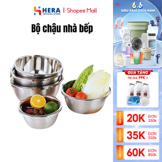 Bộ chậu Inox đa năng 5 Món GODWELL Size Từ 14-24cm Chất liệu INOX SUS 304