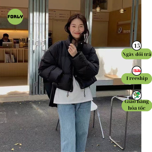 Áo khoác phao croptop Forly dáng lửng cao cổ phong cách Hàn Quốc siêu ấm T014