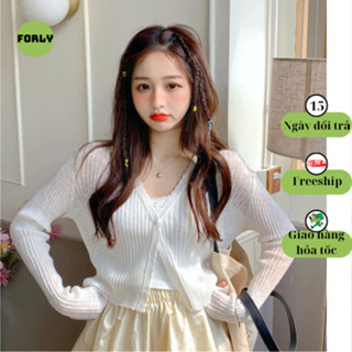 Áo khoác cardigan mỏng dệt kim dài tay cổ V forly kiểu dáng croptop FG094