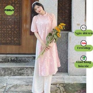Sét áo dài cách tân voan tơ thêu hoa nổi kèm quần lụa FORLY Áo dài tết 2024 T030
