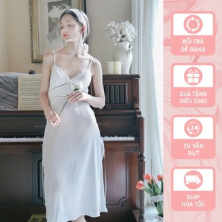 Đầm ngủ lụa thiết kế cao cấp 2 dây trắng