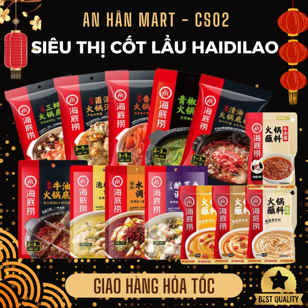 Gia vị lẩu Haidilao chính hãng, lẩu cay tê mala, lẩu thái tomyum, cốt lẩu trung hoa chính hãng cay tê tứ xuyên