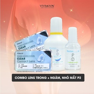Kính áp tròng cận trong suốt và combo nước ngâm nhỏ mắt VIVIMOON LENS