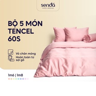 Bộ chăn ga gối 5 món Lụa Tencel Sen Đá Home Bedding cao cấp trơn màu, Set drap giường nệm 1m6 1m8 Lyocell Satin 60S