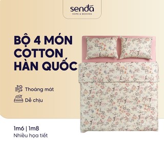 Bộ chăn ga gối 4 món Cotton Sen Đá Home Bedding cao cấp họa tiết, set 2 vỏ gối, 1 chăn trần, 1 ga 1m6 1m8 100% Cotton