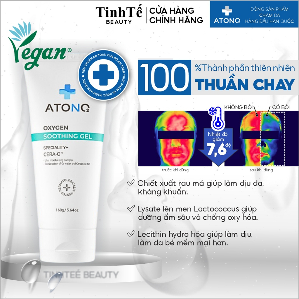 Gel làm dịu da hữu cơ cho bé ATONO2 Oxygen Soothing Gel làm dịu mát da khô nóng, da nhạy cảm 30g/160