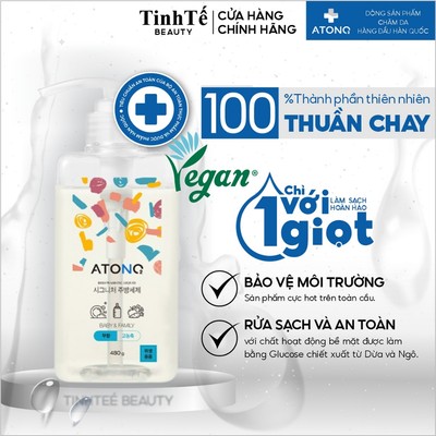 Nước rửa bình sữa & chén bát Atono2 đậm đặc thuần chay, có thể rửa được rau củ quả thương hiệu Hàn Quốc 480g