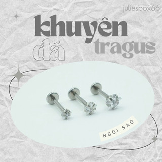   1 CHIẾC   XỎ  Khuyên Tai Nam Nữ Đá TRAGUS SAO Thân Bạc Unisex  Không Gỉ Không Ngứa Không Bay Màu Julies Box 66 