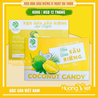 Kẹo dừa sầu riêng ít đường Du Thảo 400g, kẹo dừa Bến Tre, kẹo dừa ít ngọt
