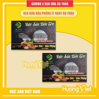 Combo 2 kẹo dừa đậu phộng ít đường du thảo 400g, kẹo dừa bến tre, kẹo dừa ít ngọt