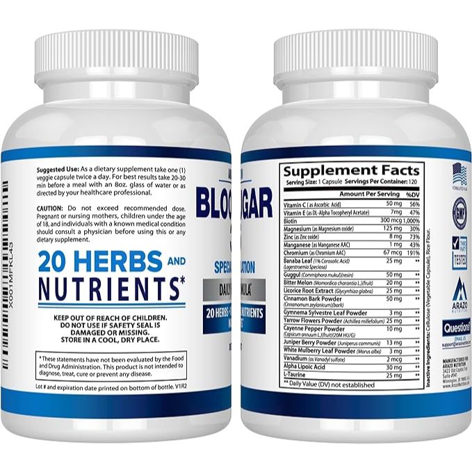 Viên uống hỗ trợ và cân bằng đường huyết Arazo Nutrition Blood Sugar 365 120 viên