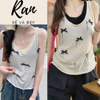 Sét áo ba lỗ đính nơ, áo hai dây, áo kiểu nữ phòng các basic Hàn Quốc mẫu mới nhất 2024 tại Ranstore