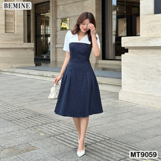 Đầm thiết kế cổ phối V tay phồng dáng xếp ly BEMINE MT9059