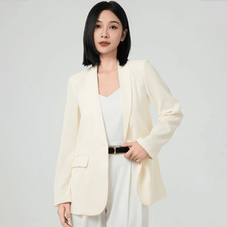 Áo blazer nữ áo vest nữ KHÀN cổ bầu màu kem bơ áo khoác công sở tay dài 1 lớp phong cách Hàn Quốc