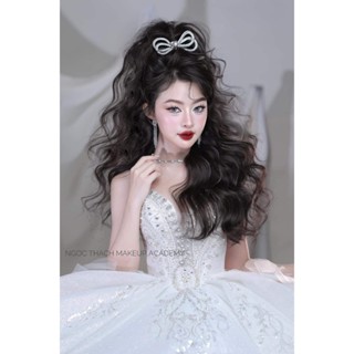 Nơ cài tóc đá trắng tiểu thư lấp lánh mẫu xinh mới sẵn kẹp