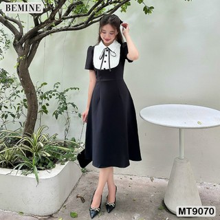 Đầm thiết kế cổ sơ mi đính nơ dáng xếp ly BEMINE MT9070