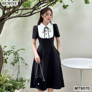 Đầm thiết kế cổ sơ mi đính nơ dáng xếp ly BEMINE MT9070