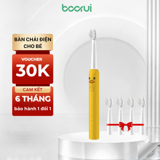 Bàn chải điện cho bé BOORUI, LônG bàn chải mềm rung sóng âm, sạch mảng bám cho bé chống nước IPX7