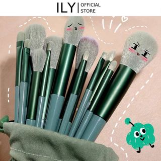 Bộ cọ trang điểm 13 món tiện lợi cọ trang điểm nội địa trung màu xanh makeup cá nhân chuyên nghiệp ILY