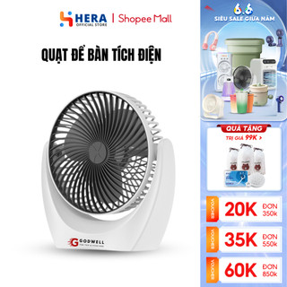 Quạt để bàn mini GODWELL  tích điện động cơ không tiếng ồn 2 chế độ gió, xoay linh hoạt 210 độ pin dùng 2-5 tiếng