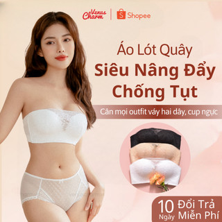Áo ngực quây không gọng nâng ngực viền silicon chống tụt đệm dày 3cm mút bàn tay Venus Charm 2019