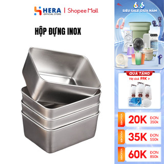 Set 5 Hộp Inox 304 Chống Gỉ Kèm Nắp Nhựa, Hộp Đựng Bảo Quản Thực Phẩm Tủ Lạnh Dùng Được Cho Lò Vi Sóng