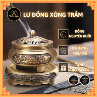 Lư đồng xông trầm đốt trầm thay cho lư điện - lư đốt trầm hương đồng nguyên khối tặng hồ lô đồng và lót chống cháy