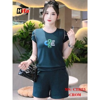 Bộ thun cotton thái lạnh nữ HIFA thiết kế áo thun tay ngắn quần đùi họa tiết in dập nổi : CT825