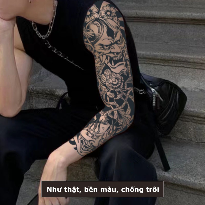 Hình xăm full tay quỷ Hanya 15 ngày chống nước QB-016, miếng dán hình xăm tạm thời nhật cổ bền đẹp