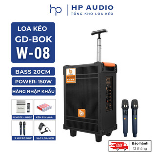 Loa Kéo Karaoke BOK W-08 - Tặng kèm 2 micro không dây, hát karaoke siêu hay
