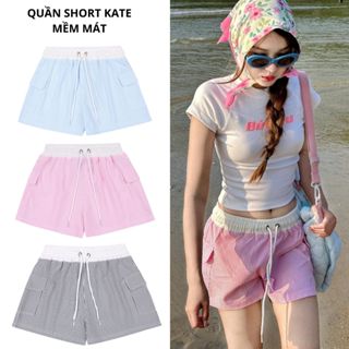 Calem Club Quần Short kate nữ họa tiết kẻ sọc lưng chun dây rút form cạp thấp mùa hè đi biển GONZ
