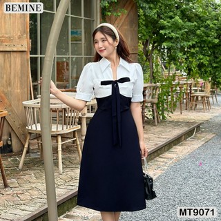 Đầm thiết kế cổ phối nhún ngực dáng chữ a bemine mt9071