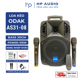 Loa Kéo Karaoke mini Odak AS31-08 kèm 2 micro UHF không dây hát karaoke hay