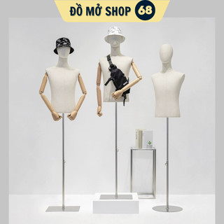  Manocanh nam tay gỗ ma nơ canh cốt bán thân có đầu vải đế inox hàng nhập khẩu loại 1 