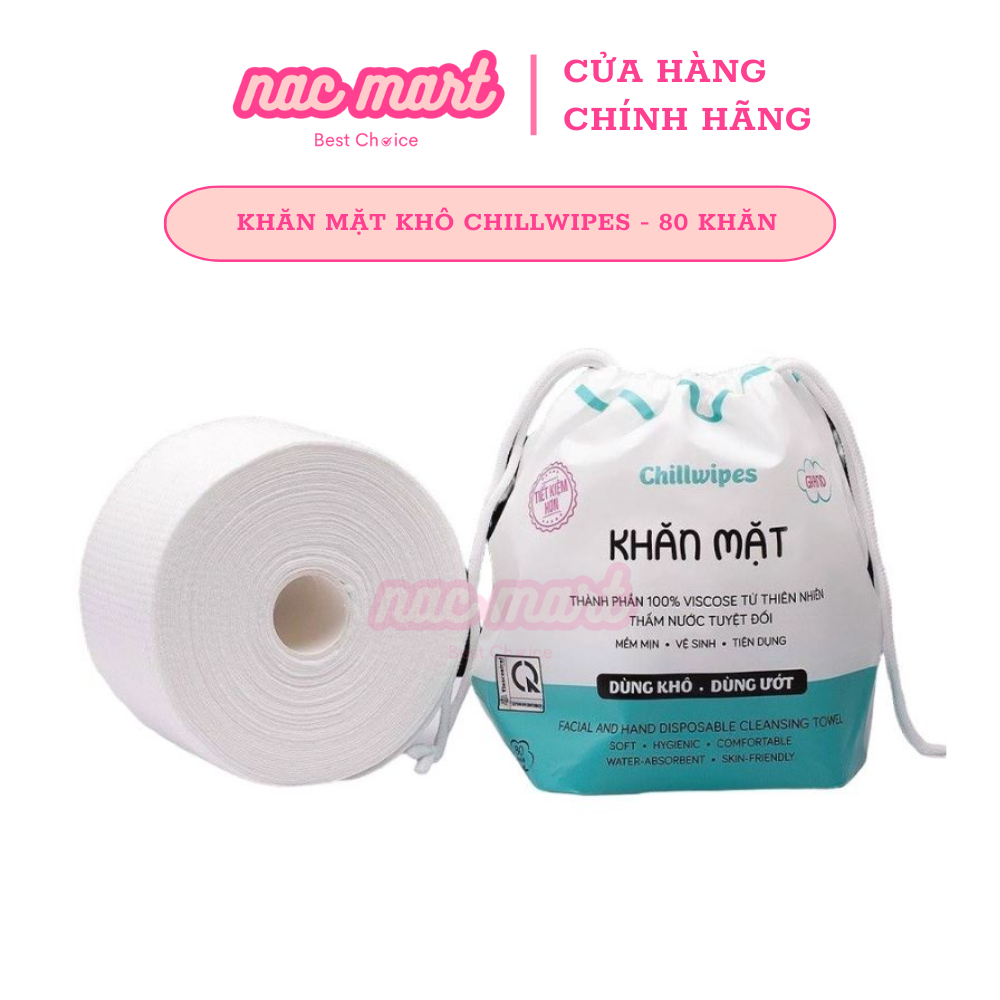 Khăn mặt khô Chillwipes 80 khăn dùng 1 lần lau khô, lau ướt - Giấy lau mặt dùng một lần - NAC Mart