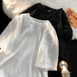 Áo thun tăm gợn sóng unisex - áo thun tay lỡ cổ tròn form rộng rãi basic