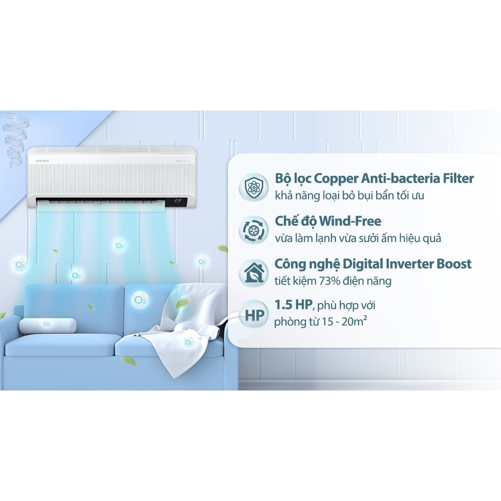 Máy lạnh Samsung Inverter 1.5 HP AR13CYFAAWKNSV model 2023 (Có kết nối wifi)