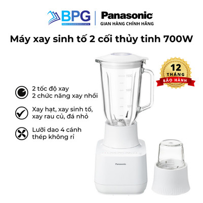 Máy xay sinh tố 2 cối thúy tinh Panasonic MX-MG5351WRA, 2 tốc độ, 2 chế độ xay nhồi, xay được đá nhỏ, hạt, rau củ