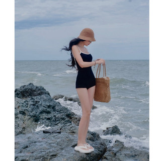 Jump hai dây viền nổi hở lưng nữ HHVINTAGE kiểu dáng short thun co giãn J06