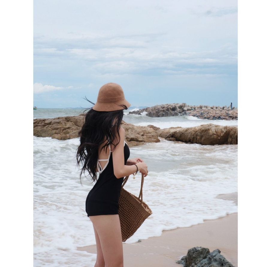 Jump hai dây viền nổi hở lưng nữ HHVINTAGE kiểu dáng short thun co giãn J06