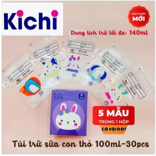 (Tặng 01 bút/ đơn hàng)  Hộp 30 Túi trữ sữa 100ml Kichilachi (5 hình/ trong 1 hộp)