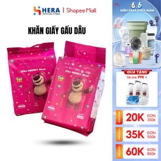 Khăn Giấy Gấu Dâu Đa Năng 200 Tờ Siêu Mềm Mại Thấm Hút Tốt Phù Hợp Cho Da Nhạy Cảm