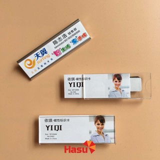 Bảng tên nhân viên cài áo Mica – Nhôm thay tên kim cài nam châm siêu hít Hasu Việt Nam