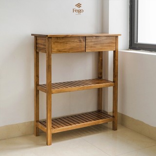 Kệ để đồ phòng bếp gia đình FEGO gỗ thông tự nhiên 3 tầng, kệ ngăn kéo đa năng